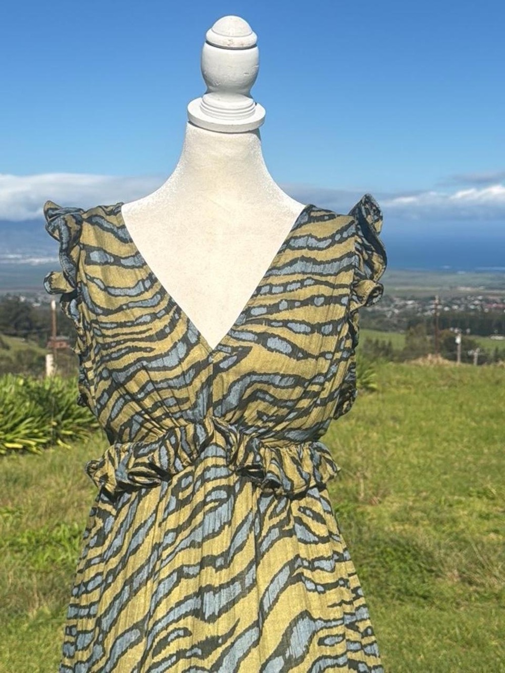 Anthropologie Sleeveless Ruffled Mini Dress Green beach Resortwear - Picture 5 of 6
